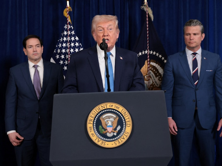 Secretary of State Marco Rubio Trump and Secretary of Defense Pete Hegseth in Palm Beach Florida U.S. January 3 2026. REUTERS Jonathan Er edited